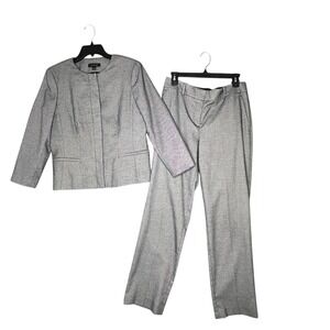 Ann Taylor Womens Black White Micro Pattern Pant Suit Blazer 6 Pants 4 Curvy Fit